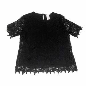 Philosophy Black Crochet Lace Overlay Blouse Women's Lined Top Shirt Large